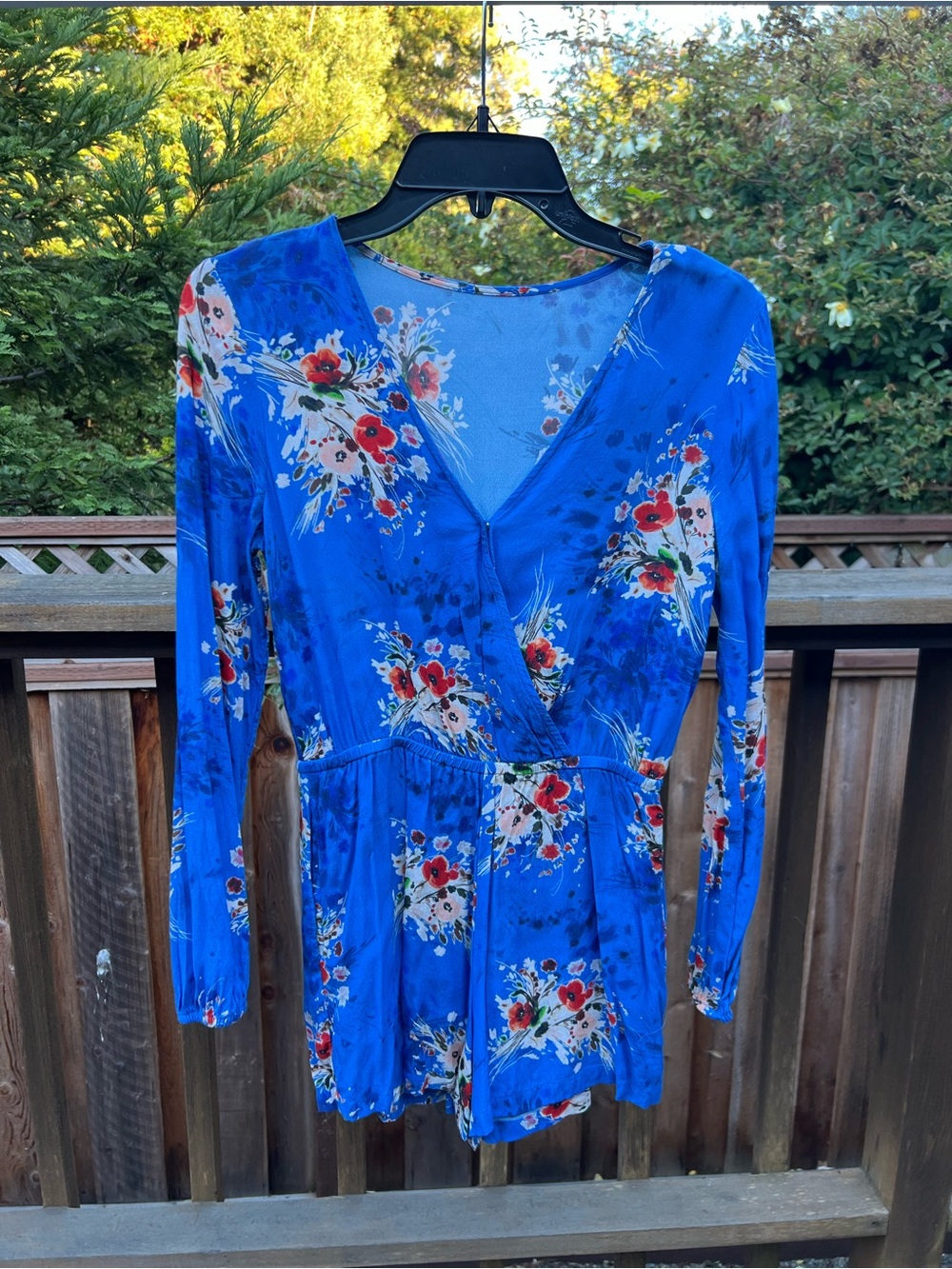 Willow & Clay Vibrant Blue Floral Long-Sleeve Wrap romper